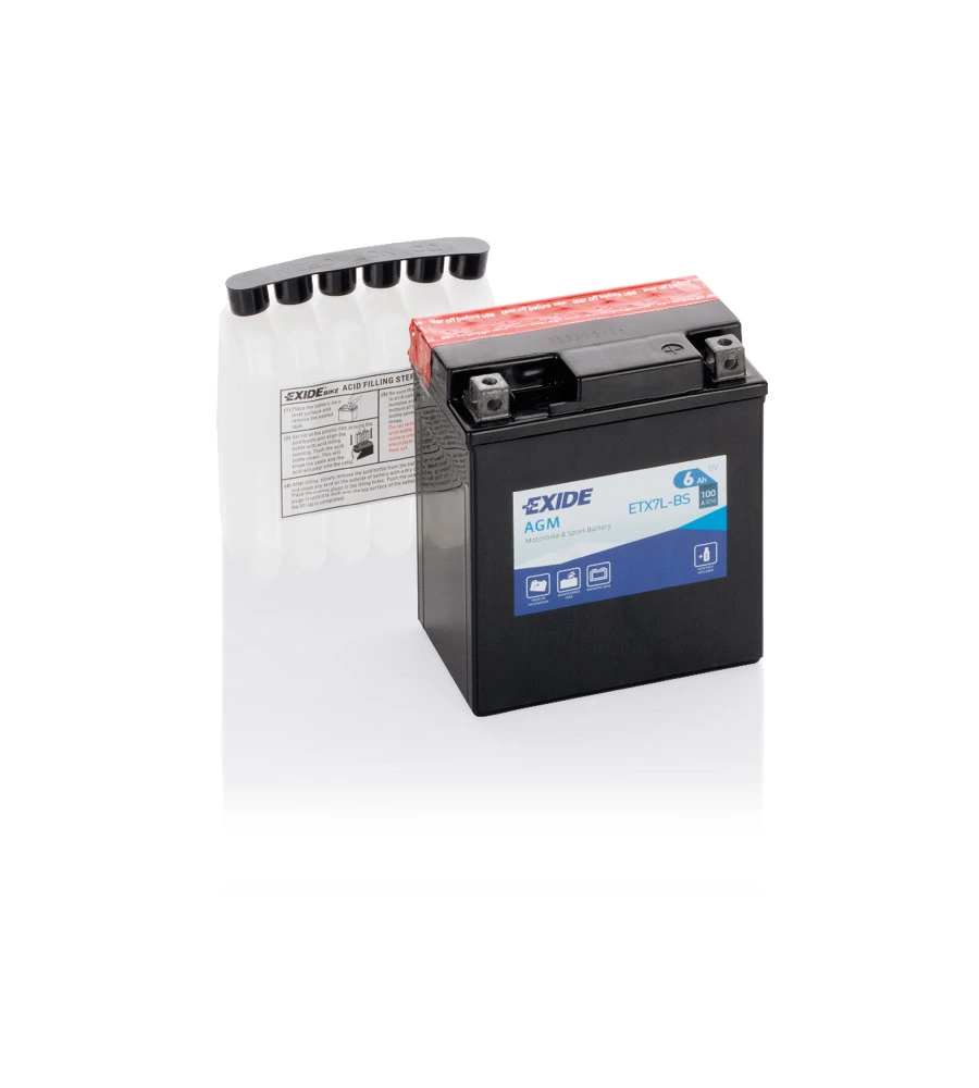 BATTERIA PER MOTO EXIDE AMG ETX7L-BS 6AH SPUNTO 100 - L115 x H130 x P70.